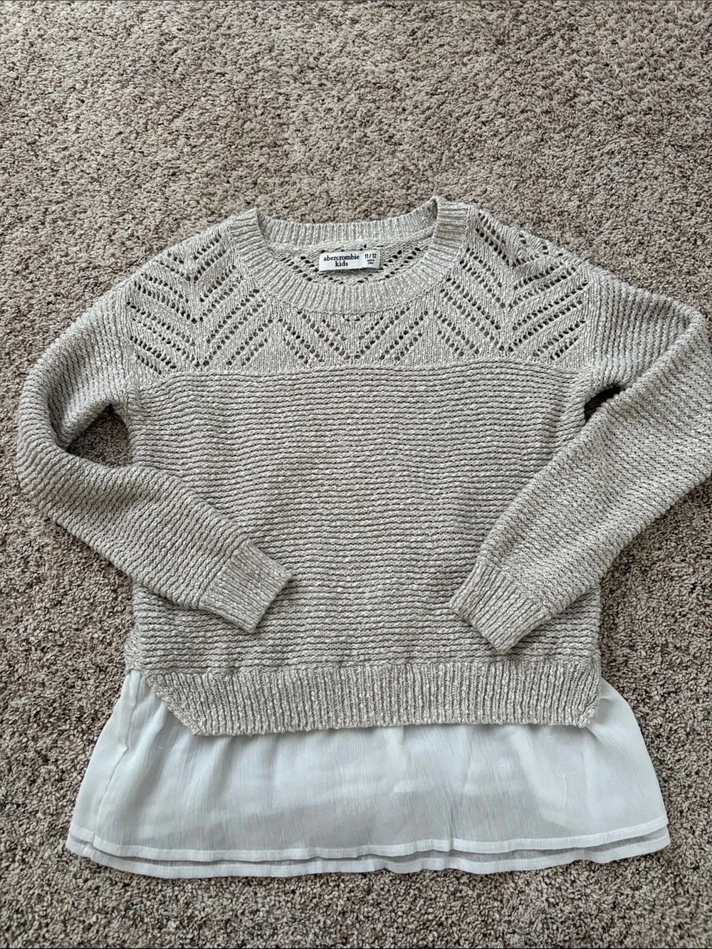 Abercrombie & Fitch Neutral Knit Sweater with White Chiffon Layer